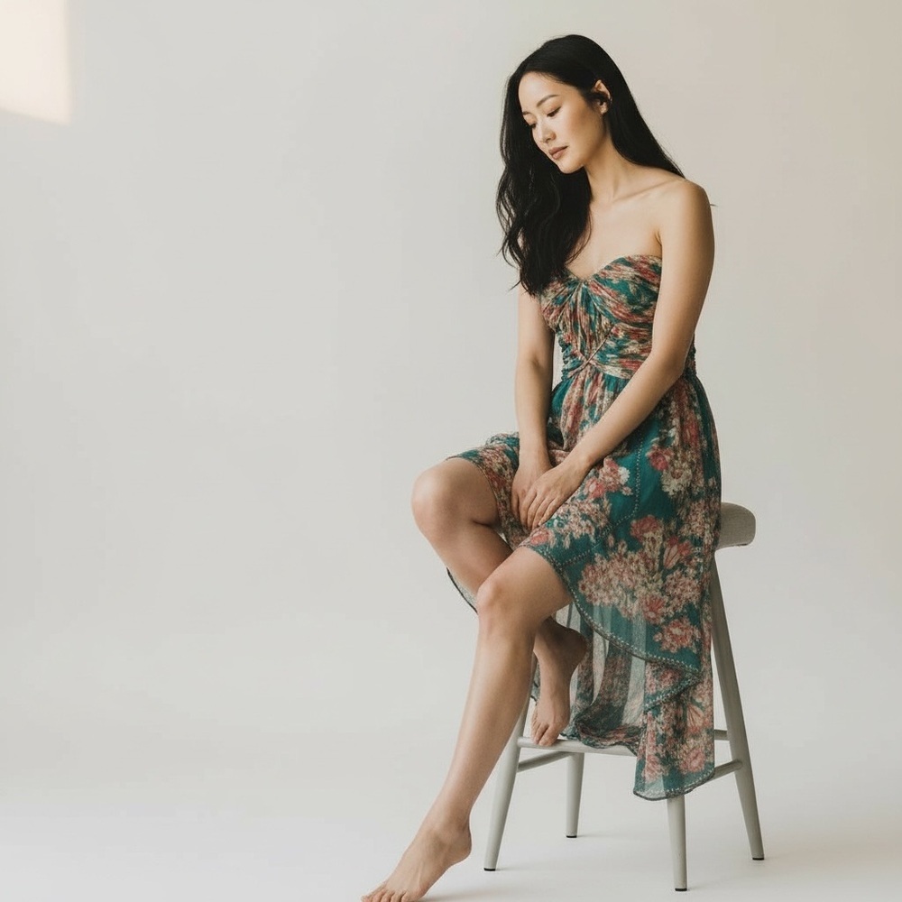 Pearl by Georgina Chapman Strapless Floral Handkerchief Hem Dress - Picture 3 of 14